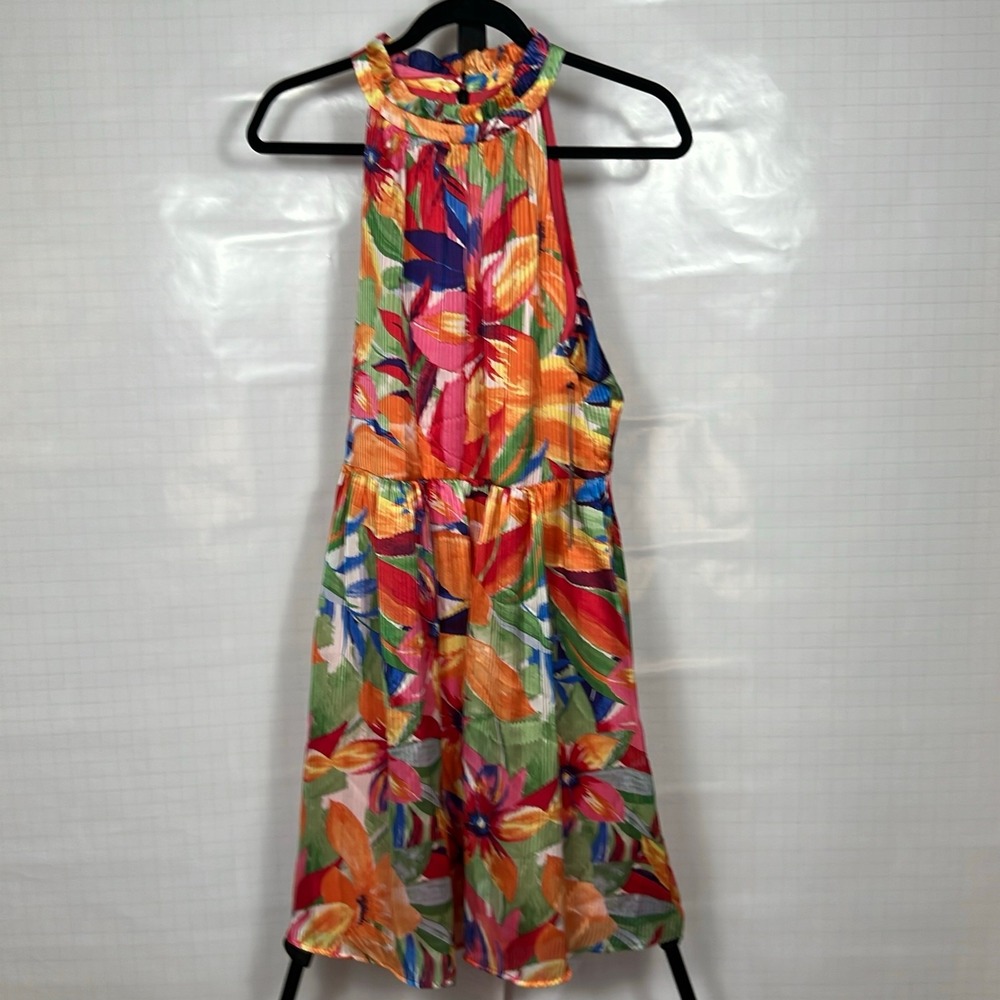 Vince Camuto Women's Size 10 Tropical Print Pleated Halter Maxi Dress New